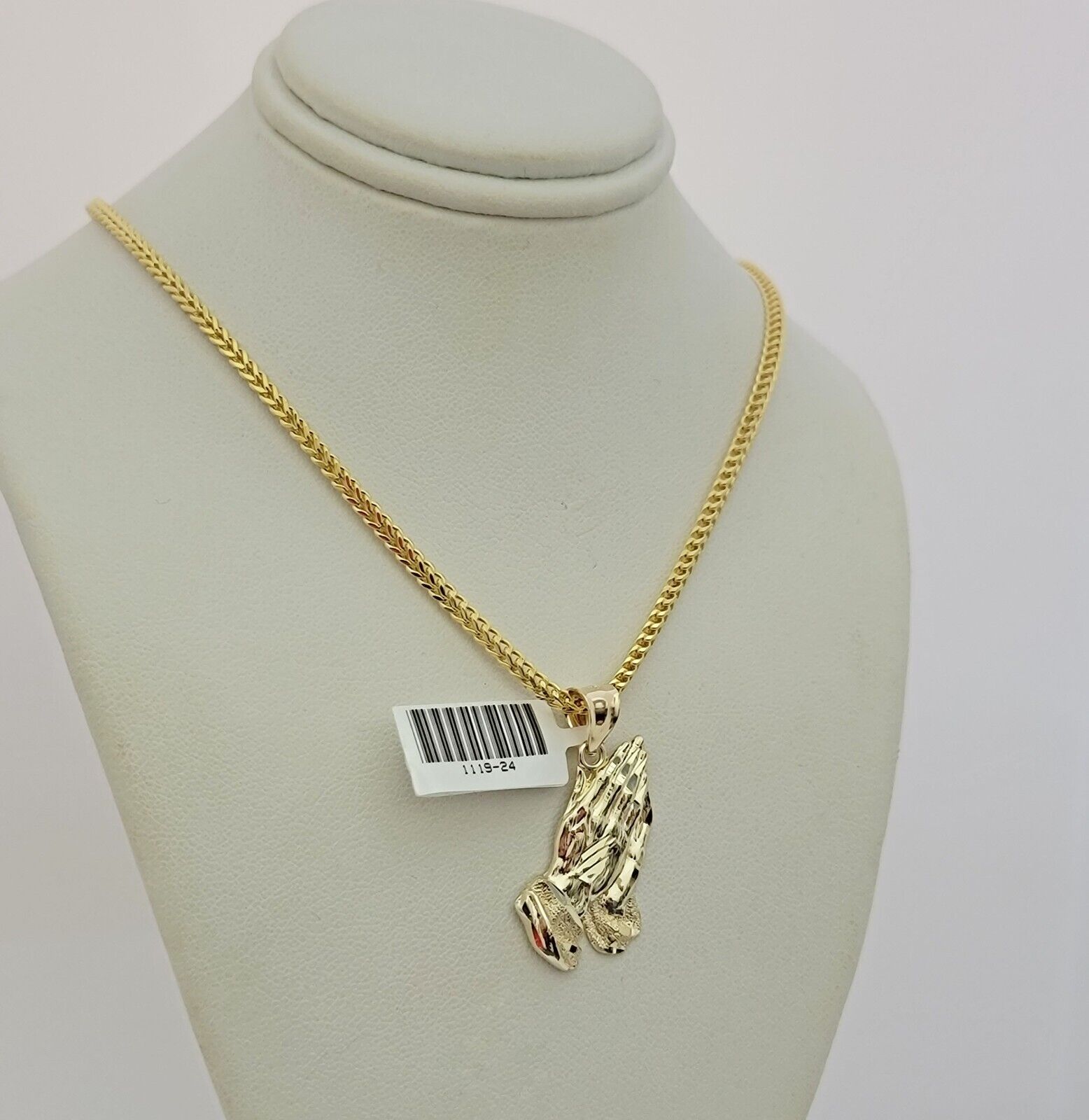 Real 10k Gold Franco Chain Praying Hand Charm pendant Set 2.5mm Necklace 22 Inch